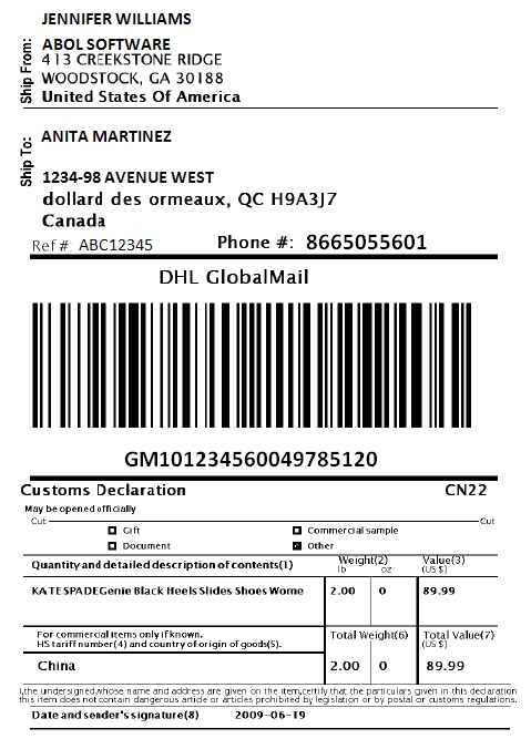 International Shipping Label Template